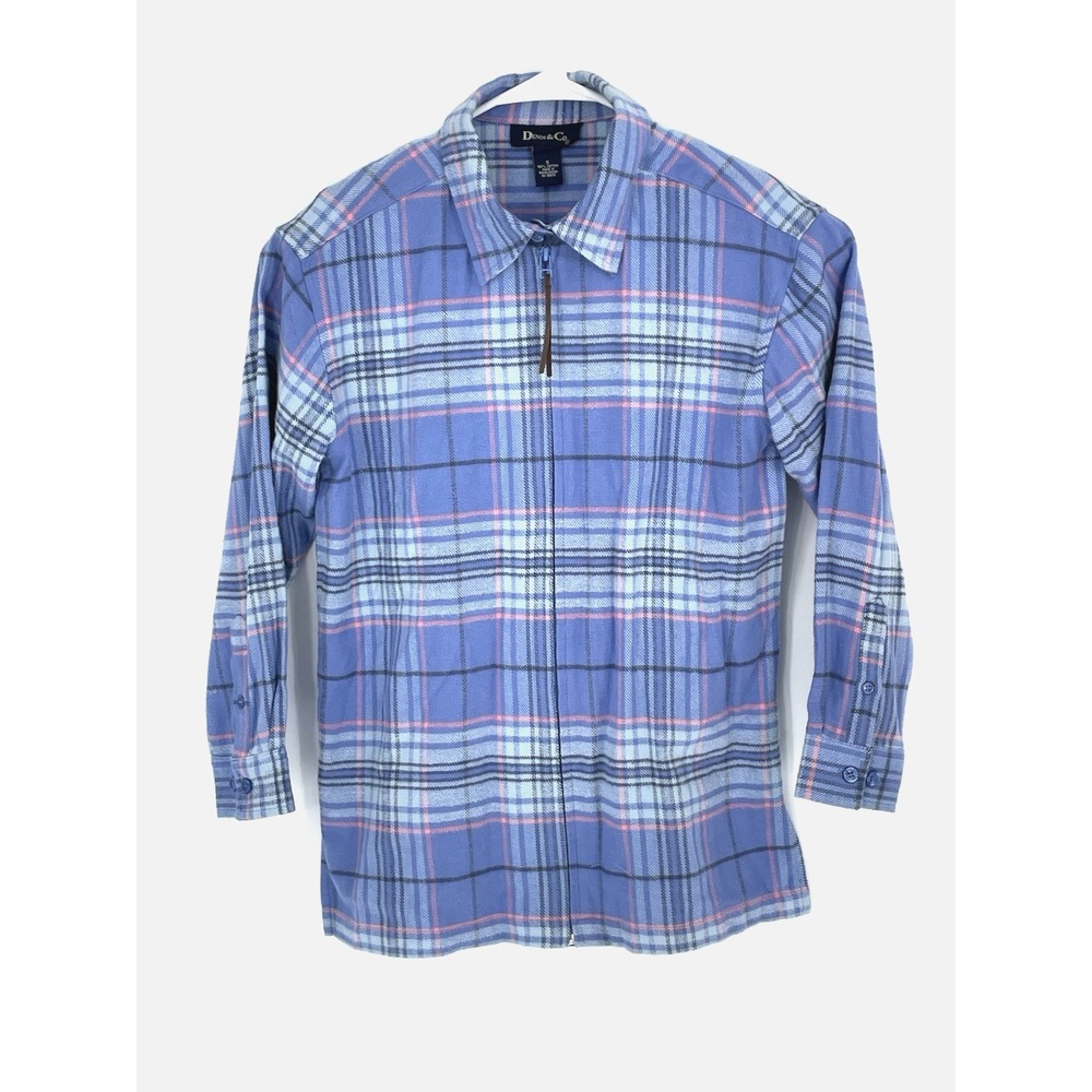 Denim & CO Women's Jacket Tunic S Plaid Print Fleece 1/4 Zip Pullover‎ Soft